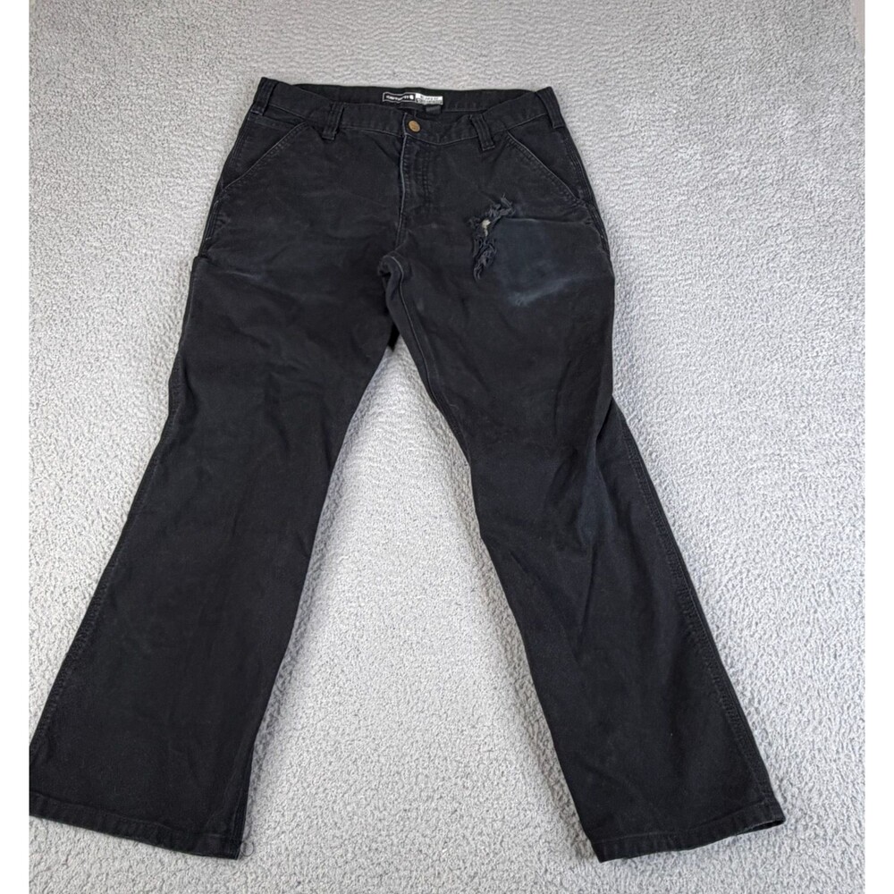CARHARTT Rugged Flex Pants Mens 34x30 Black Relaxed Fit Duck Carpenter Workwear